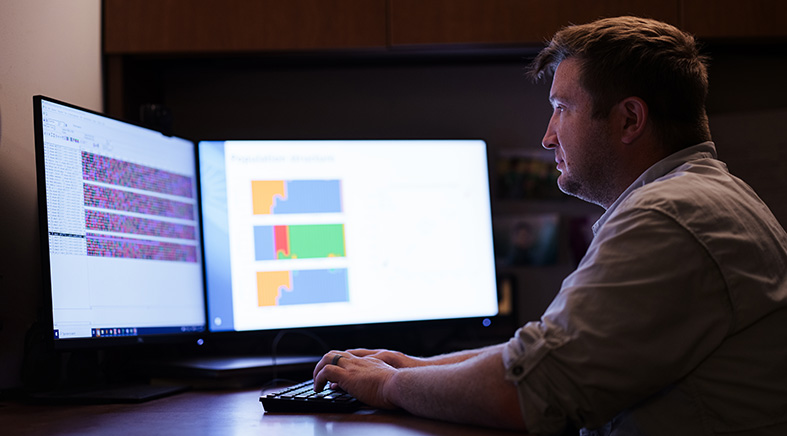 Staff Scientist Roy "Neal" Platt II Ph.D., leads the bioinformatics side of the project, developing genetics-based tools to find pathogen DNA in museum samples and analyzing the data.